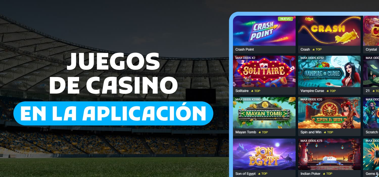 Juegos de casino disponibles en la aplicación 1xbet